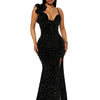 New Sexy Slit Leg Padded Long Cocktail Prom Dress Women‘s Luxury Sequin Strap Evening Party Wedding Gown Birthday Night Vestidos