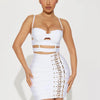 Women Celebrity Sexy Cut Out Mental Black White Mini Bodycon Bandage Skirt Set 2023 Elegant Evening Birthday Club Party Outfits
