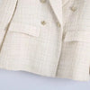 TRZA Women Fashion Tweed Double Breasted Blazer Coat Vintage Long Sleeve Flap Pockets Female Outerwear Chic Veste Femme