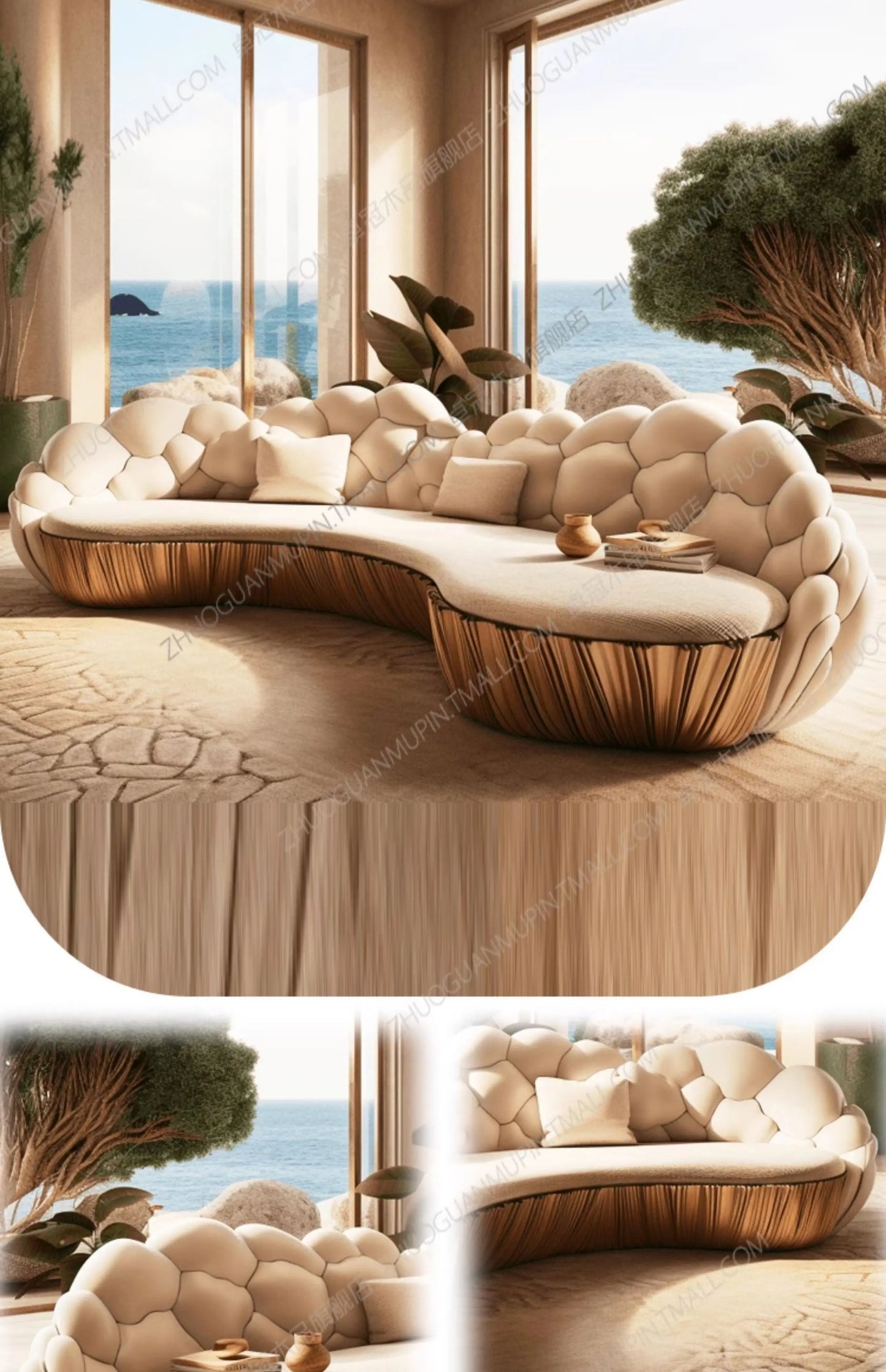 French light luxury semi-circular curved villa living room creative sofa cream special-shaped solid wood