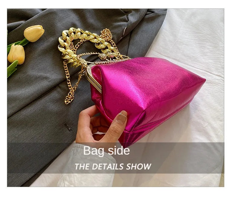 2024 Luxury Women Gold Green Chain Messenger Bags PU Leather Shoulder Bags Shell Clip Designer Handbag And Purse Wedding Clutch