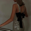 Backless Bow Sparkly Sequin Shiny Dress Women Sleeveless Evening Party Silver Dresses Cocktail Prom Gala ﻿Glitter Gowns New In