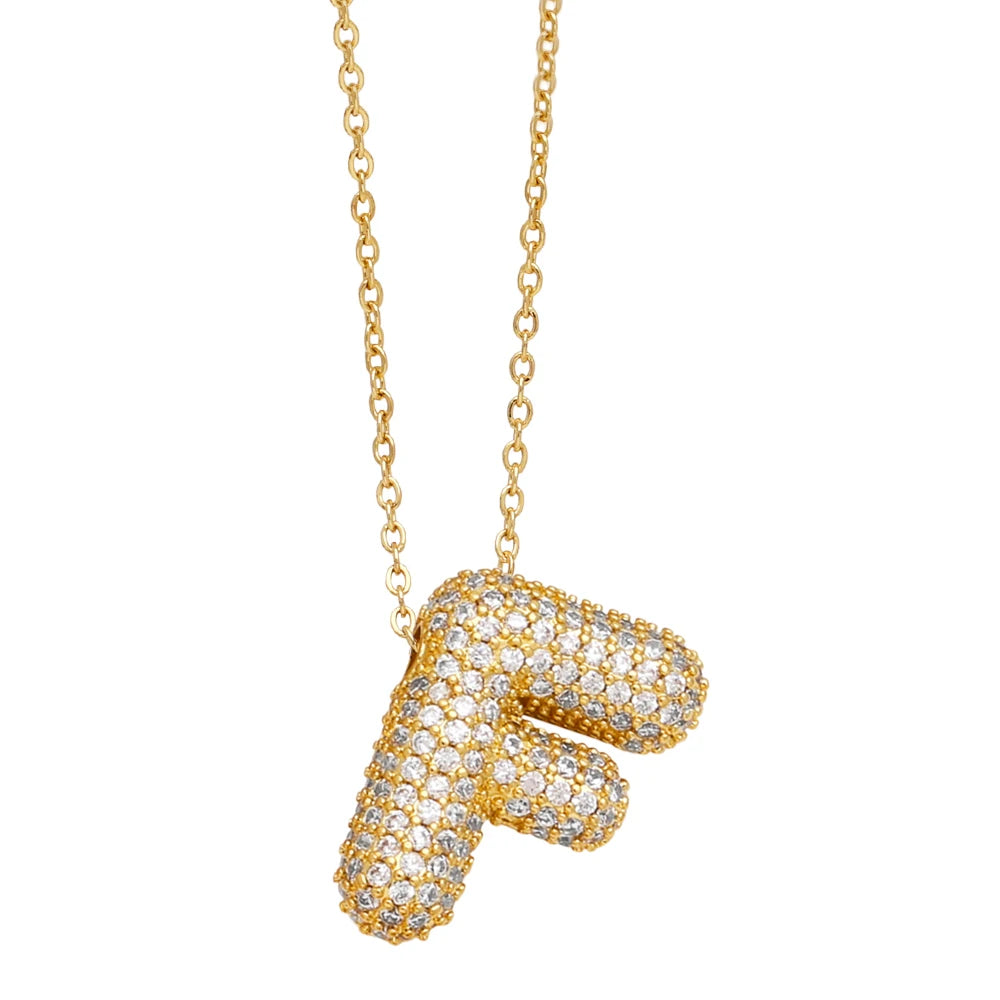 FLOLA Chunky Clear Crystal Initial Necklaces For Women Bubble Letter Necklace Custom Name Jewelry Birthday Gifts nkeb798