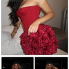 VC Christmas Dress Strapless Backless Red Structured Floral Embellished Mini Length Bodycon Celebrity Party Cocktail Dress