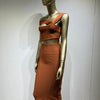 Women Summer Sexy Hollow Out Brown Midi Knee Length Bodycon Bandage Dress 2023 Designer Elegant Evening Party Dress Vestido