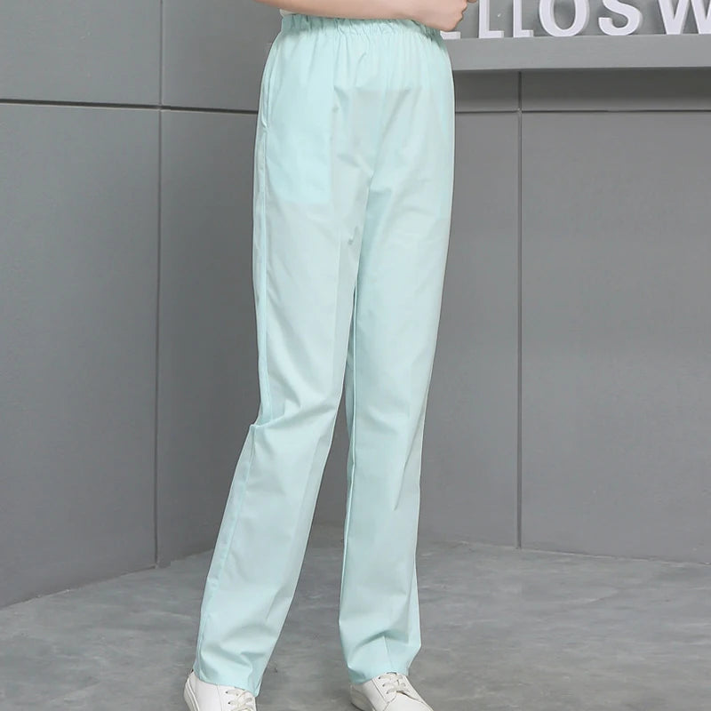 Solid Color Work Pants High Quality Women's Elastic Waist Doctor White Scrub Pants Spring Autumn Nurse Dental Care Uniform Pants