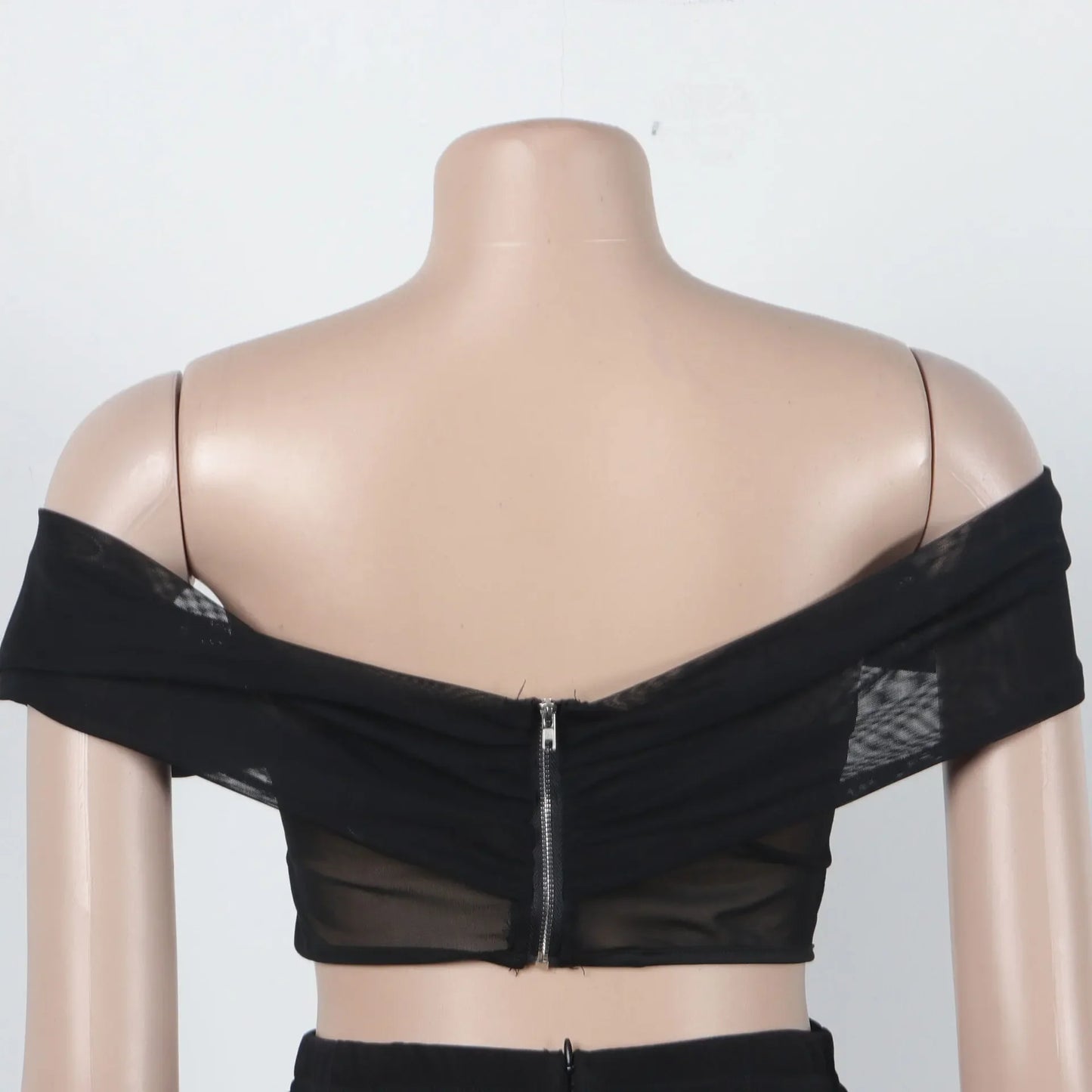 S10632 Sexy Slimming Mesh Splice Bum Covering Visibility Elastic Off-Shoulder 2-Piece Set European And American Style