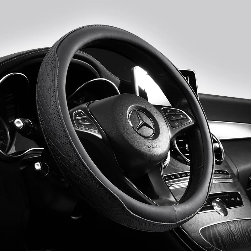 Napa Leather Perforated Patchwork Car Steering Wheel Cover, Non-slip, Breathable, Universal 15 Inch (Approx. 38.1cm)