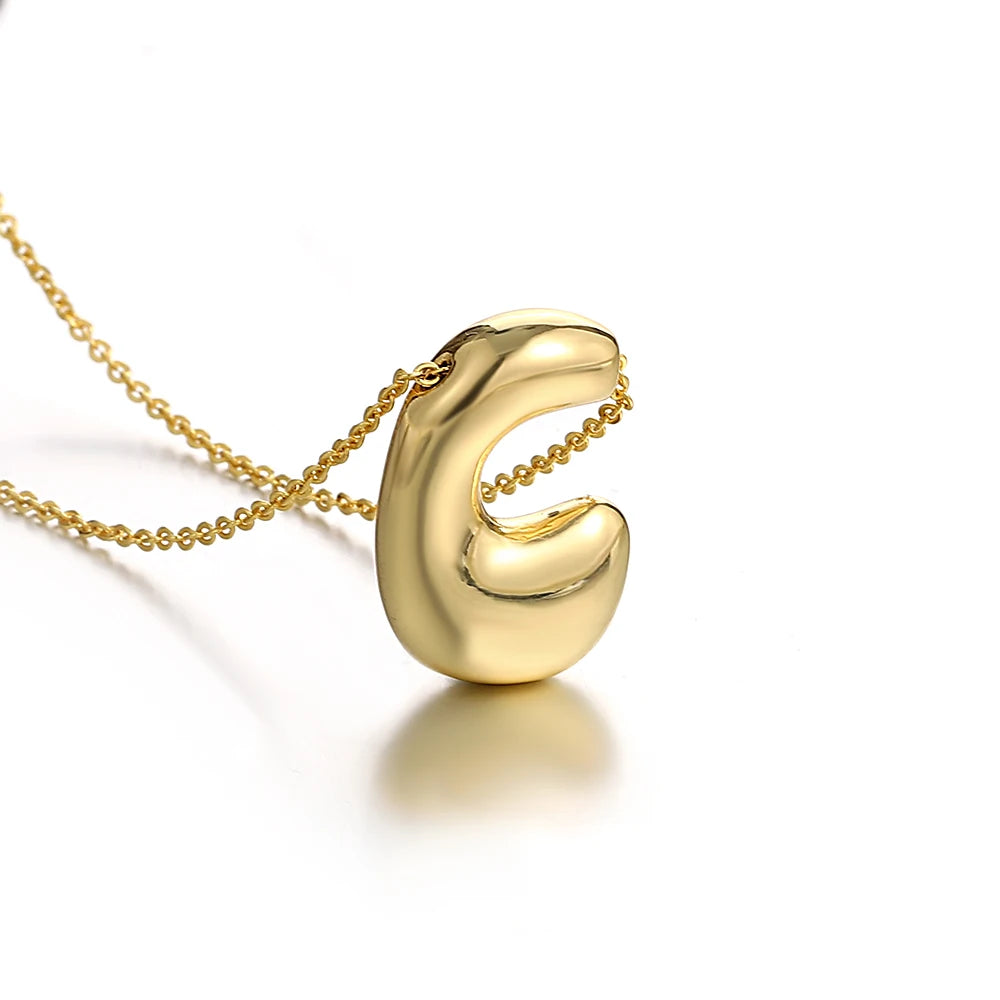Greatera Gold Color Chunky Balloon Bubble Initial Letter Pendant Choker Necklaces for Women Custom Personalized Jewelry
