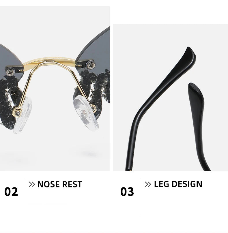 Diamond Rimless Sunglasses Women Luxury Brand Rhinestone Sun Glasses Ladies Sexy Tear Shape Punk Party Eyewear gafas de sol