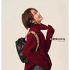 Turtleneck 100% cashmere sweater women loose thickening age reduction niche vintage red crewneck sweater women long sleeves