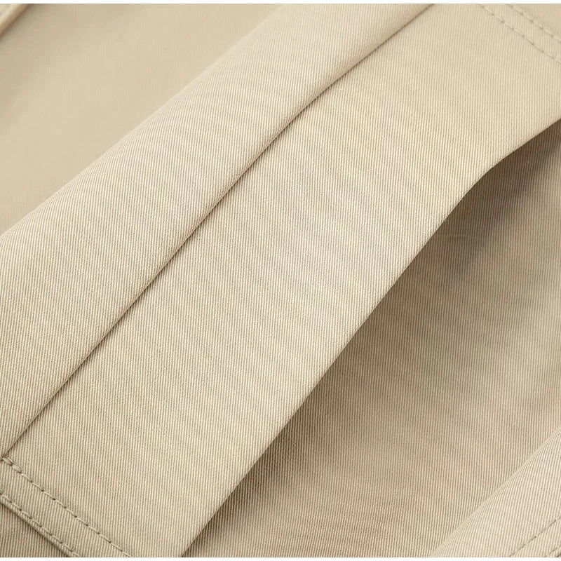 Fashion Belt Short Trench Coat Women Stand Collar Double Breasted Pocket Long Sleeve Coats 2025 Autumn Lady Commute Chic Outwear