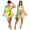 CM.YAYA Women Tie Dye Print Beach Sleeveless V-neck Sashes Sexy Party Club Playsuits Jumpsuit 2025 Summer One Piece Suit Rompers