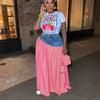 Streetwear Patchwork Jean Skirt Outfit Sexy Women Elegant Two Pieces Plaid Denim Club Matching Set Lady Casual Tracksuit
