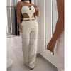 Female Sets Chic 2025 Summer Lady Suit Stylish Outwear Pants Women's Set Strapless Sleeveless Slim Fashion Wide Leg Trousers