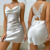 Bcackless Lace Butterfly Women Nightdress Spaghetti Strap Satin Detail Nightie Sexy V Neck Nightgown Lady Sleepwear Night Dress