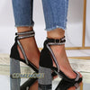 Shiny Gold Rhinestones Chunky Heels Sandals Women Sexy Cross Ankle Strap Silver High Heels Summer Party Dress Shoes Ladies Pumps