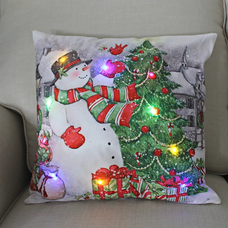 45cm Glowing Santa Claus Pillowcase with Led Lights 2023 New Year Decoration for Home Christmas Ornament Decor Led Cushion Cover