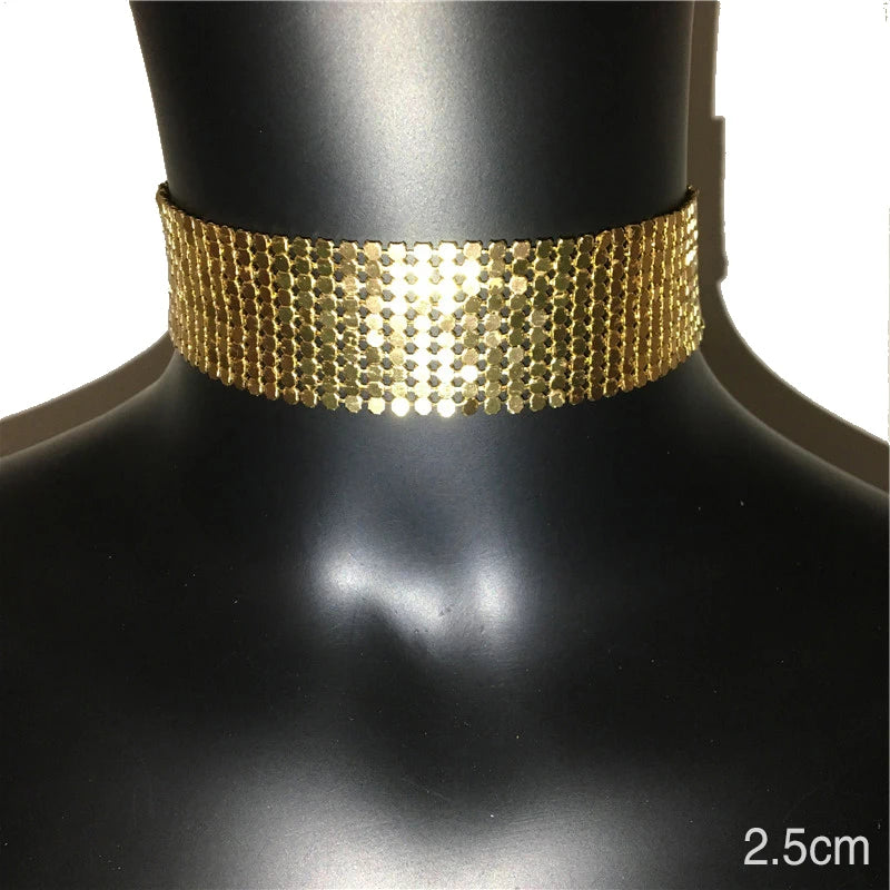 Fashion Metal Sequins Chokers Necklace Jewelry Women Statement Choker Wedding Necklace Jewelry Accessories For A Gift