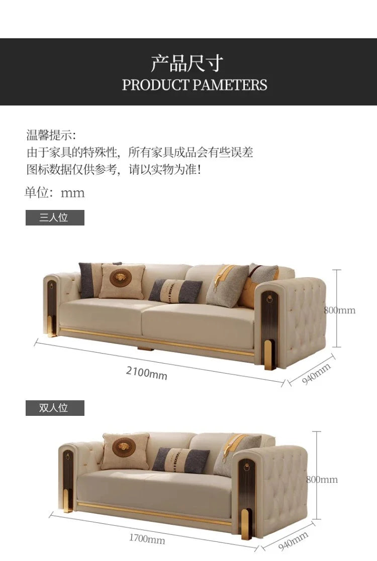 Elegant Luxury Modern Sofa Designs Royal Set Designer Leather Sofa Lounge Loveseat Divano Soggiorno Living Room Furniture