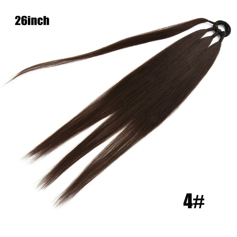 Ponytail Extensions Synthetic Boxing Braids Wrap Around Chignon Tail With Rubber Band Hair Ring 26 Inch Brown Ombre Braid DIY