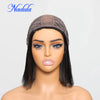 Nadula Hair Short Bob Wigs With Bangs Yaki Straight Short Bob Highlight Balayage Color Wig 4X2 T Part Lace 100% Human Hair Wigs