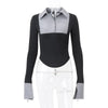 HLJ&GG Fashion Stripe Patchwork Two Piece Sets For Women Preppy Style Polo-neck Button Slim Shirts + Pleated Mini Skirts Outfits