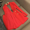 TWOTWINSTYLE Solid Hollow Out Blazer For Women Shawl Collar Long Sleeve Tunic Spliced Button Temperament Blazer Female KJA501707