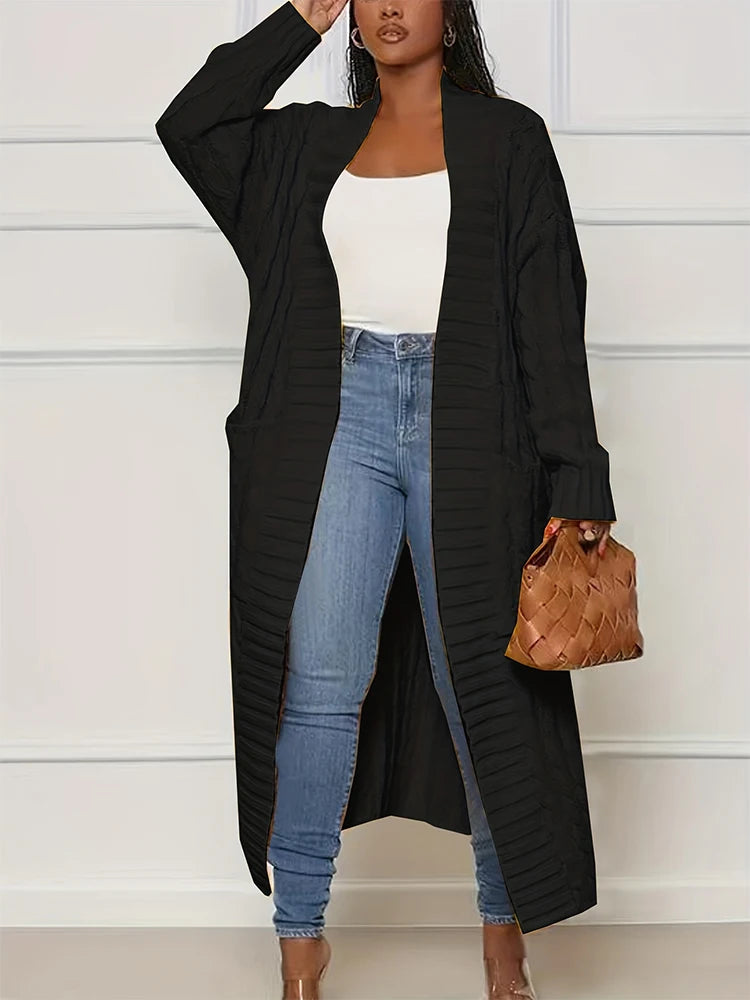 Plus Size Fall and Winter New 2023 Women's Solid Color Cardigan, Casual Knit Cardigan with Pockets Commuter Style Sweater XL-5XL
