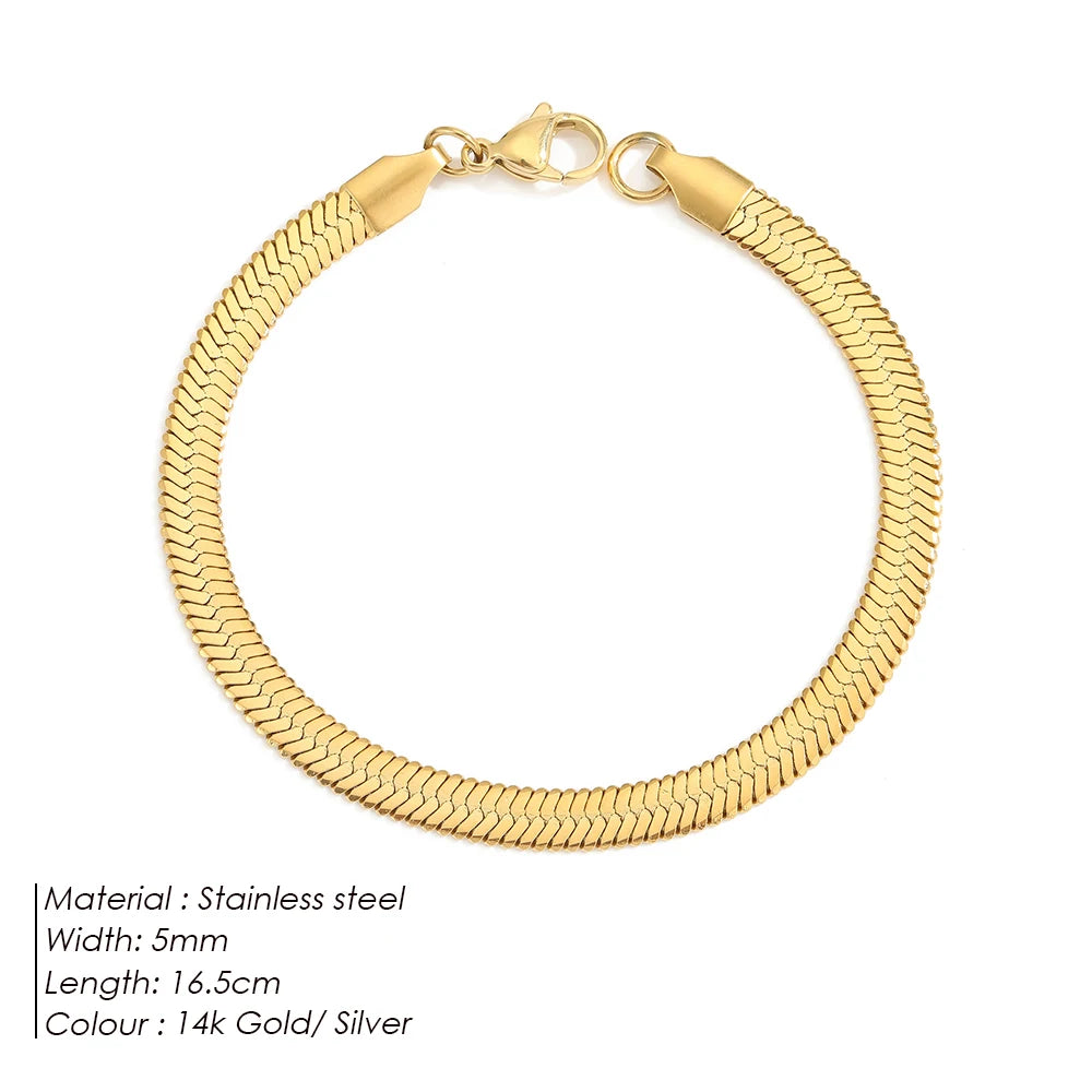 eManco Stainless Steel Adjustable Classic Snake Chain Bracelet Women's Gold Plated Jewelry Wholesale