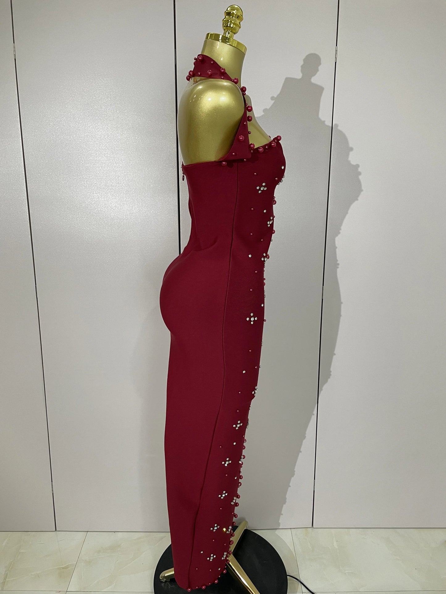 2025 Luxury Shining Diamonds Pearls Sleeveless Bodycon Bandage Long Dress Women Celebrate Evening Party Elegant Birthday Gowns