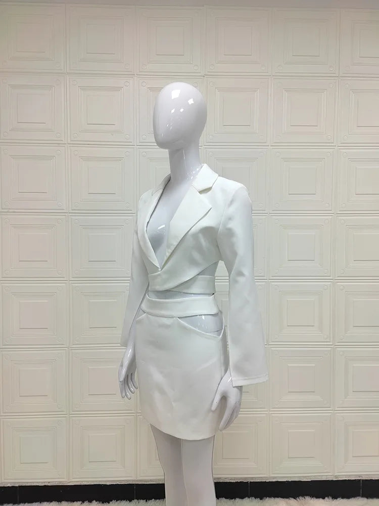 sets for women 2 pieces Sexy Lapel Long Sleeve Jackets + High Waist Hollow Out Skirts Set 2024 Woman Clothes Women's Suits