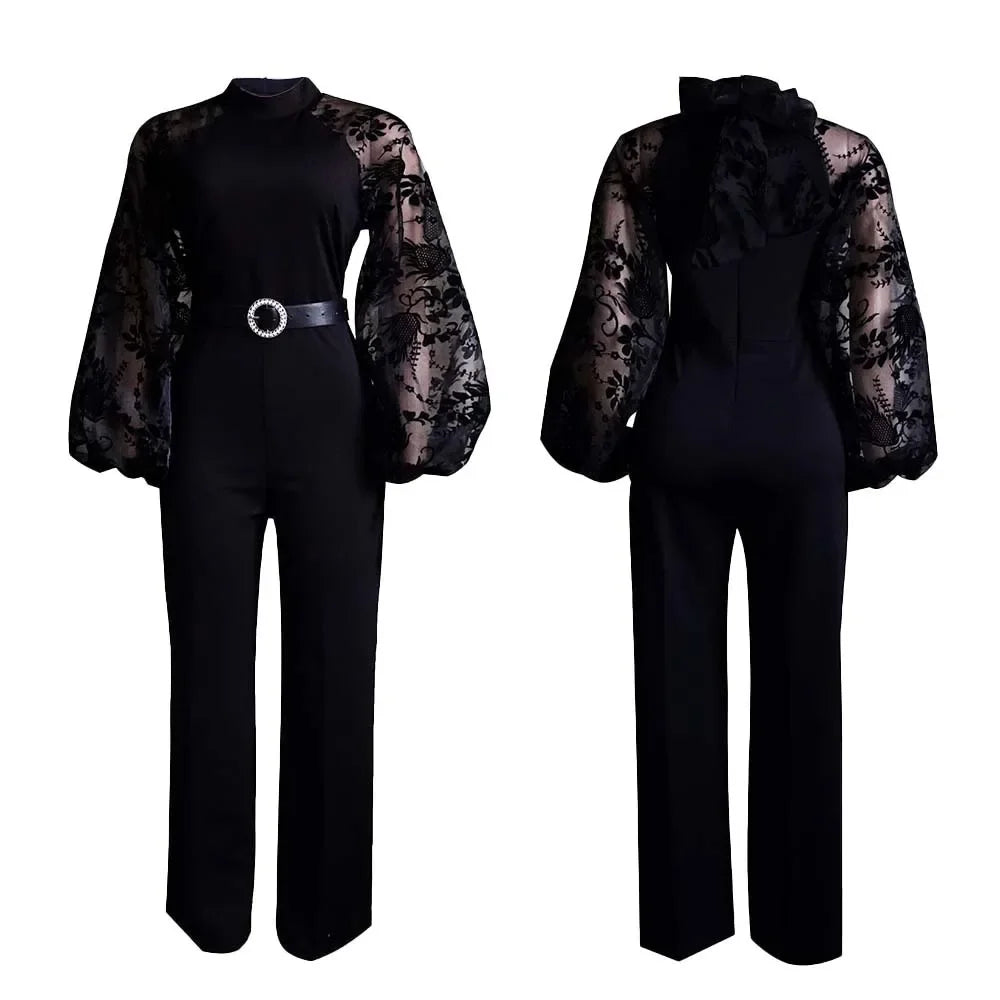 Mesh Jumpsuit Women White Overalls Party Lace Rompers New In Bodysuit One Piece Long Sleeve Summer Long Pants Y2k Spring Work
