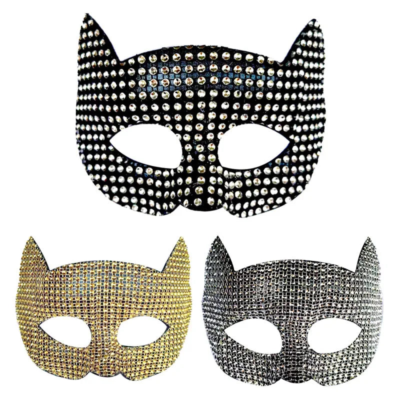 Shiny Cat Ear Masks Cosplay Halloween Party Costume Accessories Long Gloves Sexy Bling Kitten Half Masks