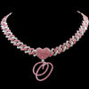Hip Hop Bling Pink Crystal Cursive Initial Letter Cuban Necklace for Women Iced Out Paved Cuban Chain Necklace Choker Jewelry