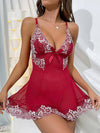 Short Sexy Deep V Women's Nightgown Embroidered Dress Fashions Pajamas Free Thong Night Sleepwear Suspender Baby Doll Lingerie