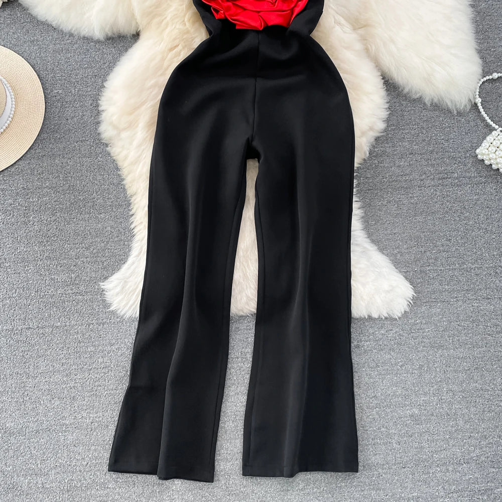 Elegant Floral Off Shoulder Top Jumpsuit with Vintage High Waist Casual Wide Leg Pants Fashion Summer Women Playsuit