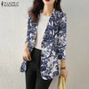 Women Autumn Blazer Retro Printed Coats Casual Long Sleeve Floral Outerwear ZANZEA Female Single Button Lapel Jackets Oversize