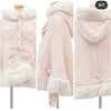 Japanese Liz Sweet Princess Faux Rabbit Fur Cape Coat Women Autumn Winter Fur Jacket Loose Clock Rhinestone Bow Hooded Coat