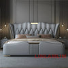 MINGDIBAO Luxury Modern Upholstered Bed Frame with Gold Accents, Genuine Leather Designer Bed, Queen/King Size Bedroom Furniture