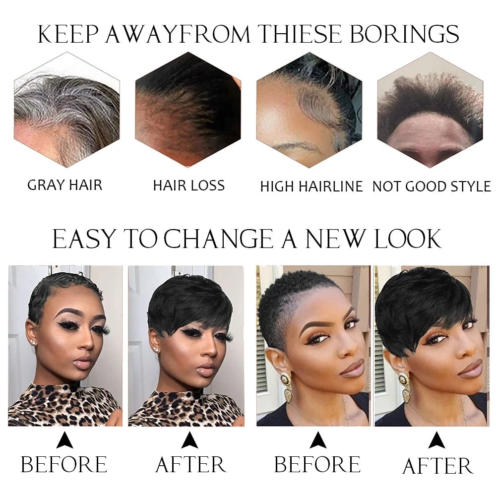 Chocolate Brown Short Pixie Cut Wig Human Hair For Black Women Machine Made Wigs With Bangs Brown Pixi Short Human Hair Wigs