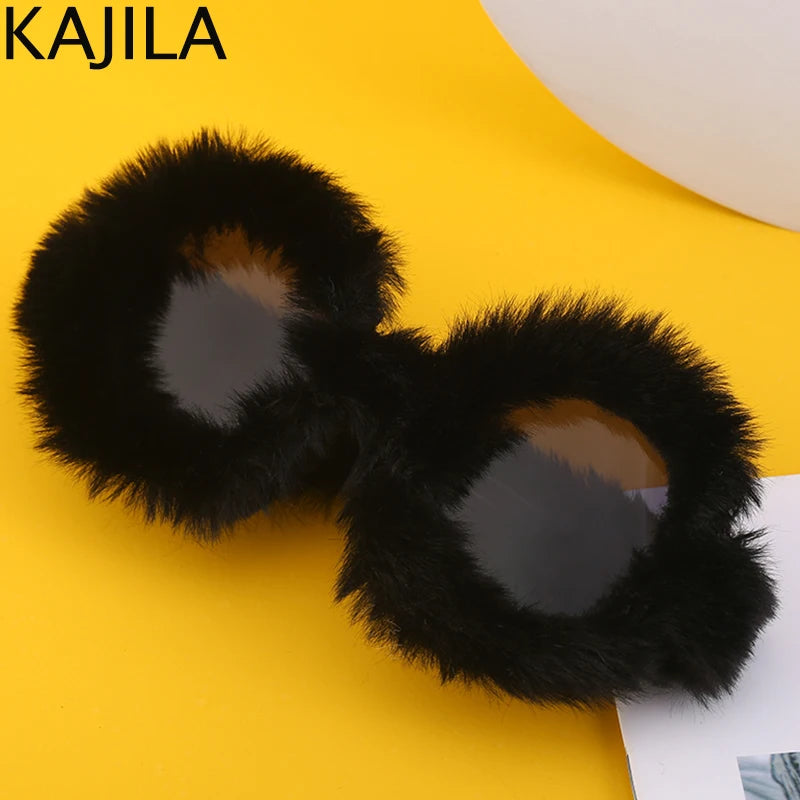 Cat Eye Sunglasses Women Punk Soft Fur Velvet Ladies Sun Glasses 2024 Luxury Brand Trendy Shades Eyewear Oculos De Sol Feminino
