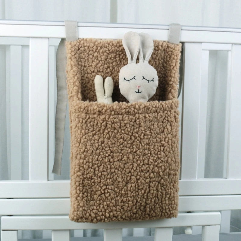 New Thick Plush Baby Crib Hanging Storage Bag Portable Double Pockets Newborn Cot Toy Organizer Bag Bed Headboard Storage Pouch