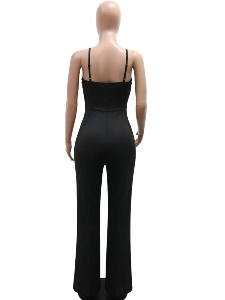 Beyprern Beautiful Shell Details Jumpsuit Women Sleveeless Details Palazzo Jumpsuit Wide Leg Pants Set Overalls Sexy Clubwear