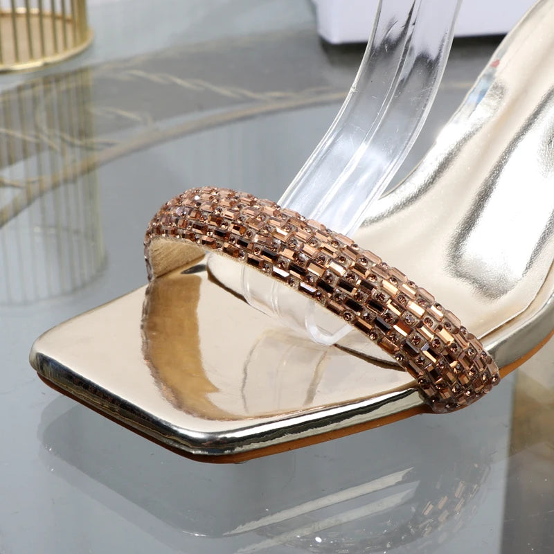 Luxury fashion sandals 2024 Summer New Rhinestone Fairy Open-toe Ring-foot Strap rome sandals with High Heel Women Shoes Banquet