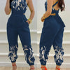 New Summer Fashion Printed Sleeveless Jumpsuit Sexy Hollow Backless Lace Up Long Jumpsuits Elegant Casual Jumpsuit With Pocket