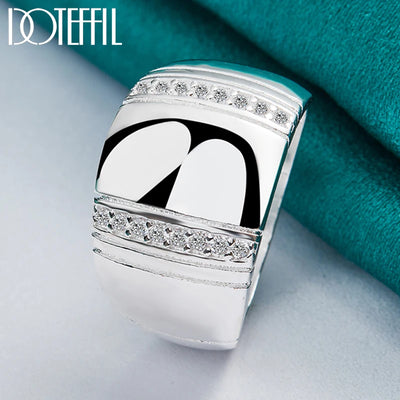 DOTEFFIL 925 Sterling Silver Big Smooth AAAAA Zircon Ring For Man Woman Fashion Wedding Engagement Party Gift Charm Jewelry