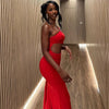 DSMTRC Solid Trend Incline Shoulder Lengthen Single Sleeve Hollow High Street Women Maxi Dress Sexy Elegant Vestidos Attirewear