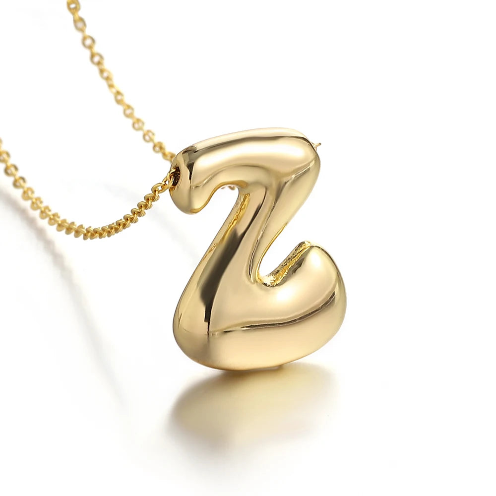 Greatera Gold Color Chunky Balloon Bubble Initial Letter Pendant Choker Necklaces for Women Custom Personalized Jewelry