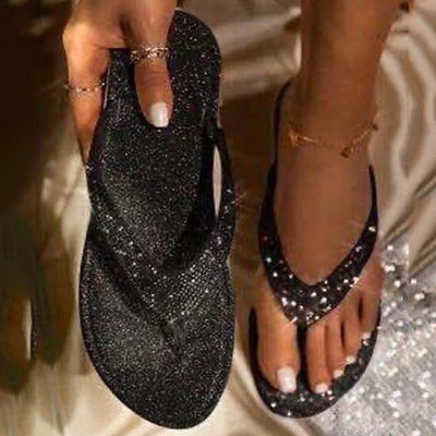 2024 Women Flip Flop Slippers Slides Bling Rhinestone Ladies Shoes Casual Summer Flat Female Crystal Glitter Woman Plus Size 43